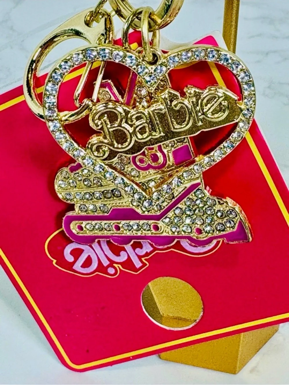 A-1DC-39: BAG CHARM/KEYCHAIN: BARBIE w/Pink & Golden Accents, Rhinestones, NWOT